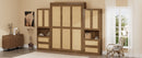 Full Size Solid Wood With Rattan Murphy Bed Cabinet Space-Saving Bed with 2 Side Cabinet Storage Shelves, Perfect for Guest Room, for Bed Room, Guest Room, Home Office, Walnut