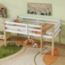 Solid Wooden, Rubber Wooden Twin Loft Bed with Ladder, Bed Platform of Strengthened Slats,Natural-white