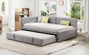 Full Size Upholstered L-Shaped Upholstered Daybed with Twin
Size Pop Up Trundle and USB ports, Gray