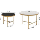 Modern Round Nesting Coffee Table Set 2-Piece Black & White Sintered Stone Top Gold Base in 23.6"&17.7"