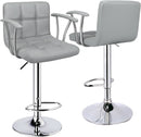 Counter Height Bar Stools Set 2 Armrest Swivel Leather Grey