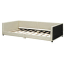 Queen Size & Twin XL Size Upholstered Platform Bed, Mother & Child Bed, PU Leather, Beige