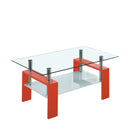Artisan Rectangle Coffee Table, Double Layer Lower Shelf Storage for Living Spaces, Red