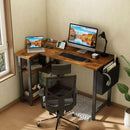 40 Inch L Shaped Desk With Power Outlet And Shelves Rustic Brown