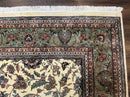 Indo Persian Rug 9x12, Allover Floral Pattern, Ivory & Green, Traditional Oriental Carpet