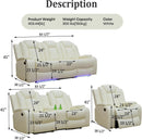 Power Recliner Set With LED Lights And USB Charging Ivory White