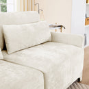 Elegant Four-Seater Sofa with Movable Ottoman and Lumbar Pillow, Beige Chenille Fabric, Solid Wood Frame, Ergonomic Design