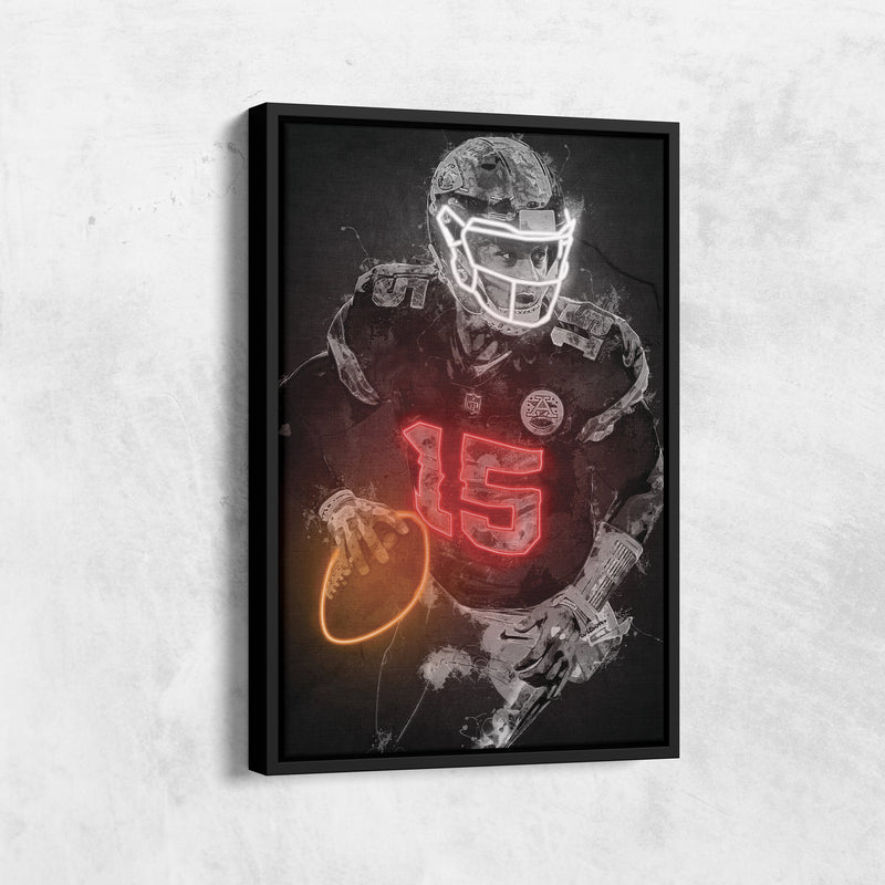 Patrick Mahomes Graffiti Neon Kansas City Chiefs NFL Poster Canvas Print Kids Wall Art Man Cave Gift Home Decor