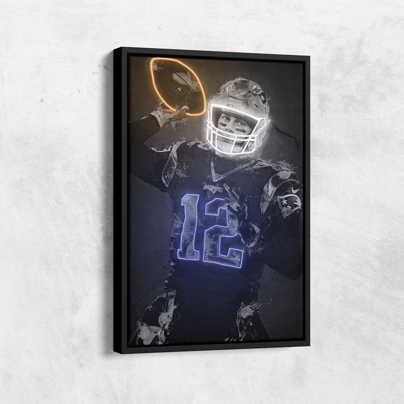 Tom Brady Graffiti Neon New England Patriots NFL Poster Canvas Print Kids Wall Art Man Cave Gift Home Decor