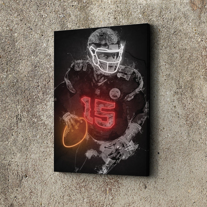 Patrick Mahomes Graffiti Neon Kansas City Chiefs NFL Poster Canvas Print Kids Wall Art Man Cave Gift Home Decor