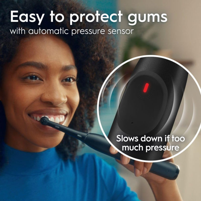 Oral-B iO Series 2 Rechargeable Electric Powered Toothbrush, Night Black with 1 Gentle Care Brush Head - Automatic Pressure Sensor to Protect Gums - 3 Modes - 2 Min Timer