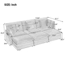 Modern Modular Sofa Couch Upholstered in Corduroy with Side Storage and Movable Ottomans, Beige, 112.6'