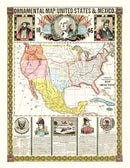 Vintage Map of Mexico And United States 1846
