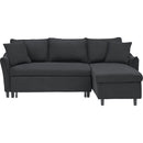 This 80-inch black corduroy L-shaped sofa comes with two small throw pillows that can be converted into a sofa bed for storage