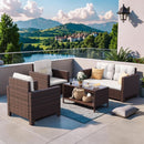 4 Piece Patio Rattan Furniture Set Beige Cushions Outdoor