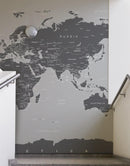 World Map Wallpaper Mural (Grey).
