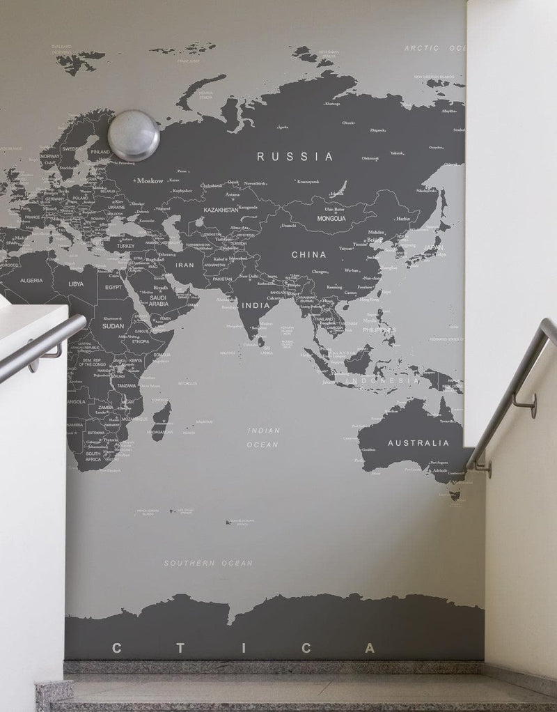 World Map Wall Mural (Grey).