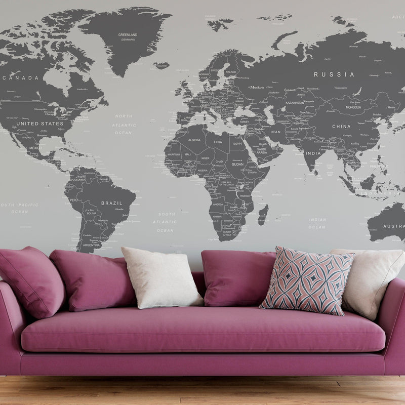 World Map Wall Mural (Grey).