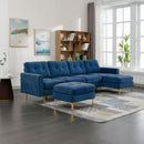 Elegant Convertible L-Shape Sectional Sofa Couch with Movable Ottoman, Velvet Upholstery, Blue