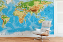 Large Blue World Map Wall Mural.
