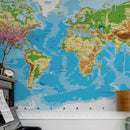Large Blue World Map Wall Mural.
