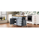 K&K 52'' Kitchen Island with Drop Leaf, Embossed Texture Kitchen Island on Wheels with Spice Rack, Towel Rack, 2 Doors and 5 Drawers, Kitchen Storage Cart with Adjustable Shelf for Kitchen, Blue Grey