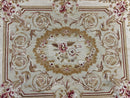 Aubusson Needlepoint Rug 4x5 ft, Beige and Tan, Aubusson Savonnerie Vintage Carpet, Handwoven Handmade Wool Rug, European Design Floral Rose