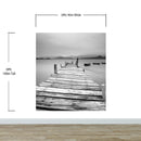 Misty Lake View Boat on Pier Black and White Mural Wall Decal Sticker