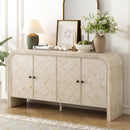 U_Style Luxury Multi-Functional MDF Sideboard– Handwoven Wood Slat Doors, Tiered Stepped Design & Premium Solid Wood Veneer for Hallways, Living Rooms, Studies, and Corridors