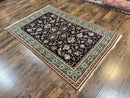 Blue Persian Qum Rug 5x7, Very Fine and Wonderful Authentic Persian Carpet, Wool Hand Knotted Vintage Semi Antique Oriental Rug, Floral, Ghom Qom Rug