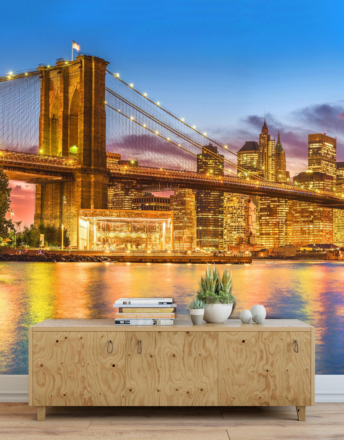 Deals Removable Wallpaper,Brooklyn Bridge,Night City,New York,Wall Mural,Self Adhesive or Vinyl