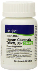 Perrigo Ferrous Gluconate Green Tablets, 324mg, 100ct (3 Pack)
