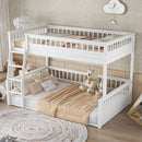 Full XL over Queen Bunk Bed with Ladder and Guardrails, White