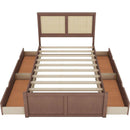 Full Size Wood Storage Platform Bed with 4 Drawers, Rattan Headboard, Espresso