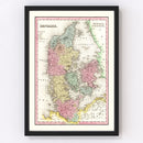 Vintage Map of Denmark 1836