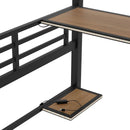 Full Size Metal Loft Bed Frame with Storage Shelf and LED Light,Iron mesh,Black