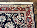 Sino Persian Rug 8x10, Floral Kirman Carpet, Navy Blue and Red, Floral Vases, Handmade Vintage Wool Carpet, 320 KPSI