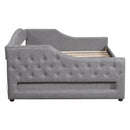 Upholstered Full XL Size Daybed with LED Belt and Trundle, Gray, Linen, 84'' x 41.5'' x 27''