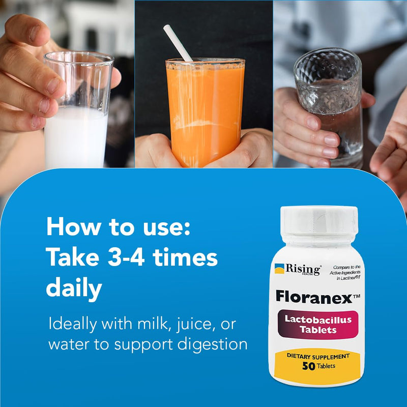 Rising Health - Floranex Tablets - Lactobacillus Probiotic Dietary Supplements - 50 Tablets