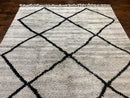 Modern Shag Rug 8x10, Gray and Black, Wool and Cotton, Lulu and Georgia, Handmade Indian Shag Rug