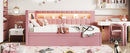 Upholstered Twin Size Platform Bed with USB Ports and LED Belt, With Trundle, Pink