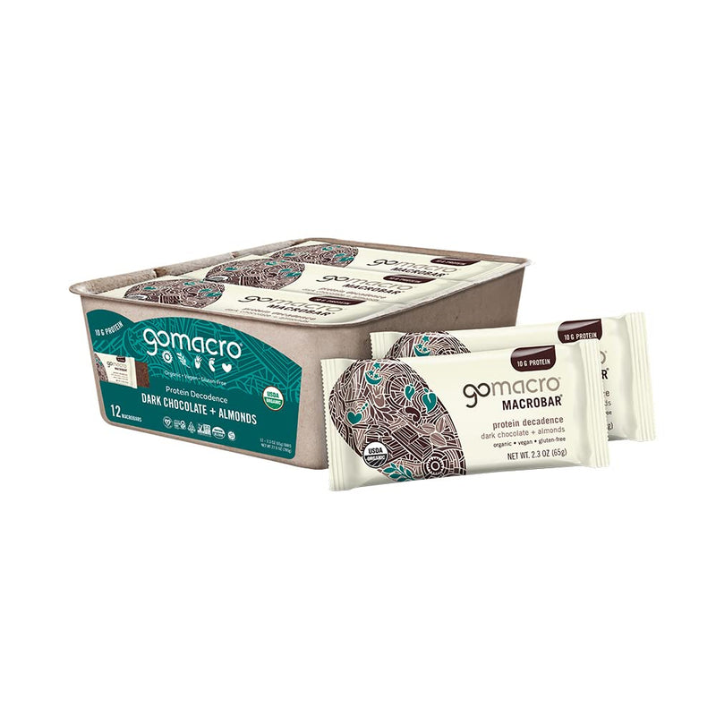 Gomacro Organic Dark Chocolate Almonds Protein Bar - 12 Pack - 2.3 Oz Each