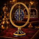Blue Enamel Jeweled Easter Egg in the Egg Shaped Display Holder Figurine