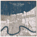 New Orleans Shabby Map Home Decor Art Print on Real Wood