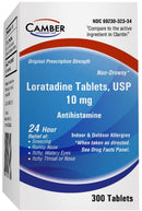 Camber Consumer Care Loratadine 10mg Allergy Pills, Antihistamine 24 Hour, Non Drowsy Allergy Relief (300 Tablets)