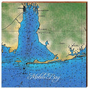 Mobile Bay, Alabama Map Home Decor Art Print on Real Wood