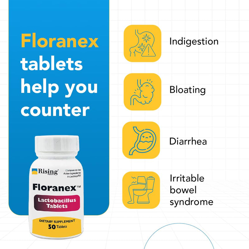 Rising Health - Floranex Tablets - Lactobacillus Probiotic Dietary Supplements - 50 Tablets