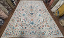Chain Stitched Rug 9x12 Vintage Carpet 9 x 12 Flatweave Rug, Ivory Teal Rug, Area Rug 9 by 12, Hand Stitched Rug, Medallion, Indian Rug