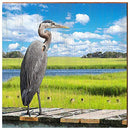Heron On Pier Home Decor Art Print on Real Wood