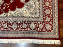 Pak Persian Rug 9x12, Handmade Vintage Traditional Wool Carpet, Floral Medallion, Dark Red Ivory/Cream, Fine 250 KPSI